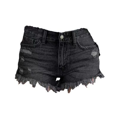 Women Casual High Waisted Denim Shorts Frayed Raw Hem Ripped Jeans Shorts Stretchy Hot Denim Shorts for Summer (X-Large,Black)