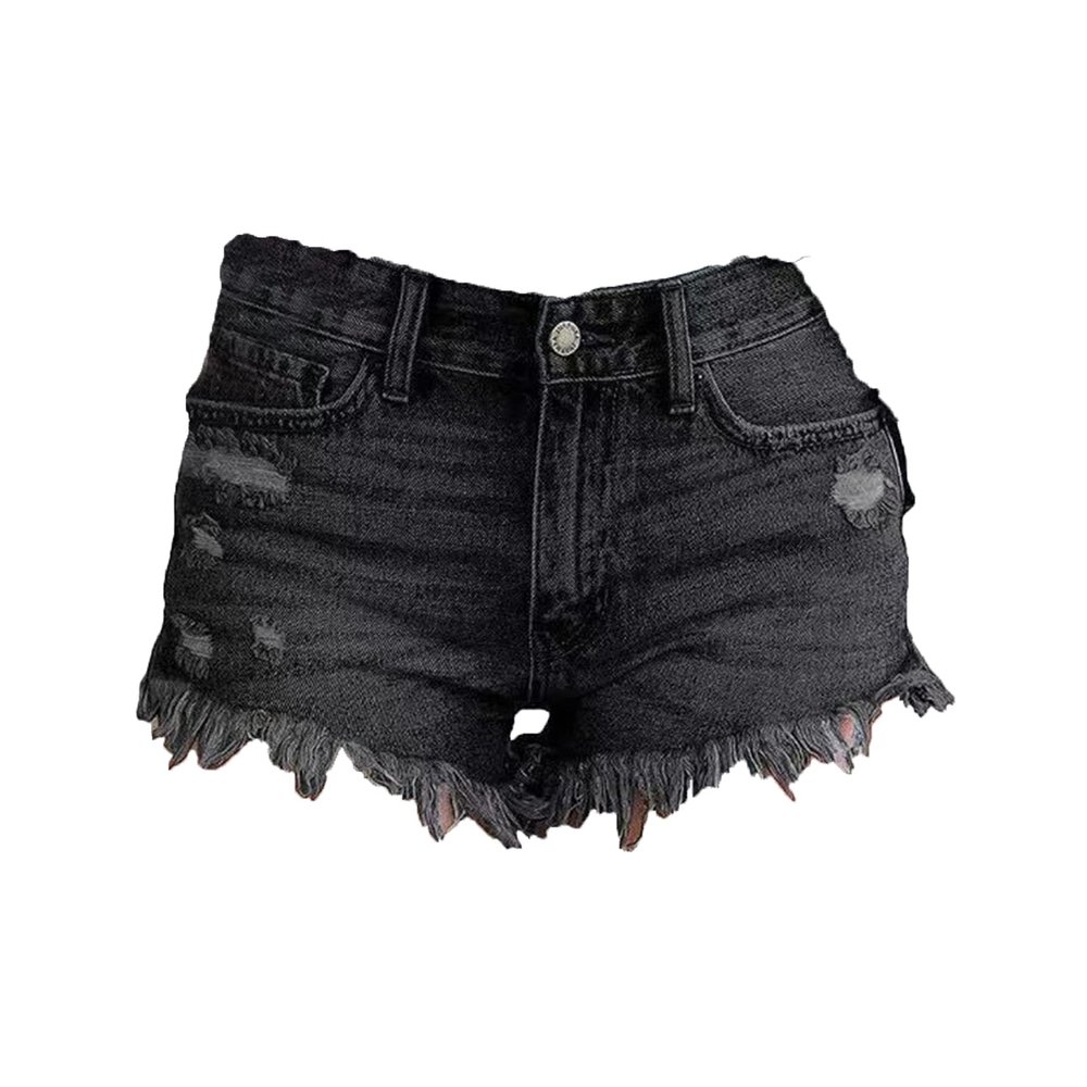Women Casual High Waisted Denim Shorts Frayed Raw Hem Ripped Jeans Shorts Stretchy Hot Denim Shorts for Summer (X-Large,Black)