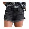 Women Casual High Waisted Denim Shorts Frayed Raw Hem Ripped Jeans Shorts Stretchy Hot Denim Shorts for Summer (X-Large,Black) view 2