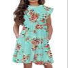 21KIDS Girls Floral Dress Kids Boho Ruffle Sleeve Pleated Casual Dress with Pockets for Girls, Green, 12 Years view 1