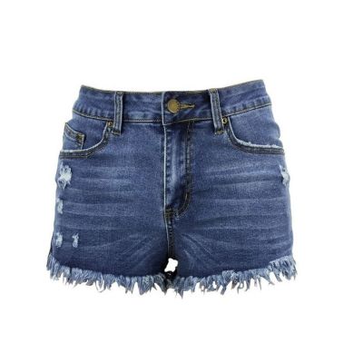 Women Casual High Waisted Denim Shorts Frayed Raw Hem Ripped Jeans Shorts Stretchy Hot Denim Shorts for Summer (X-Large,Dark Blue)