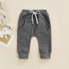 Mubineo Toddler Baby Boy Girl Infant Basic Plain Sweatpants Comfy Cotton Pants with Pockets (Dark Grey, 18-24 Months) view 3