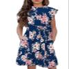 21KIDS Girls Floral Dress Kids Boho Ruffle Sleeve Pleated Casual Dress with Pockets for Girls, Navy, 12 Years view 1