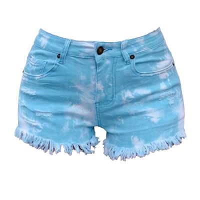 Denim Shorts Hot Shorts for Women Ripped Distressed Jean Shorts Casual Summer Mid Waisted Shorts with Pockets (Small,Cyan)