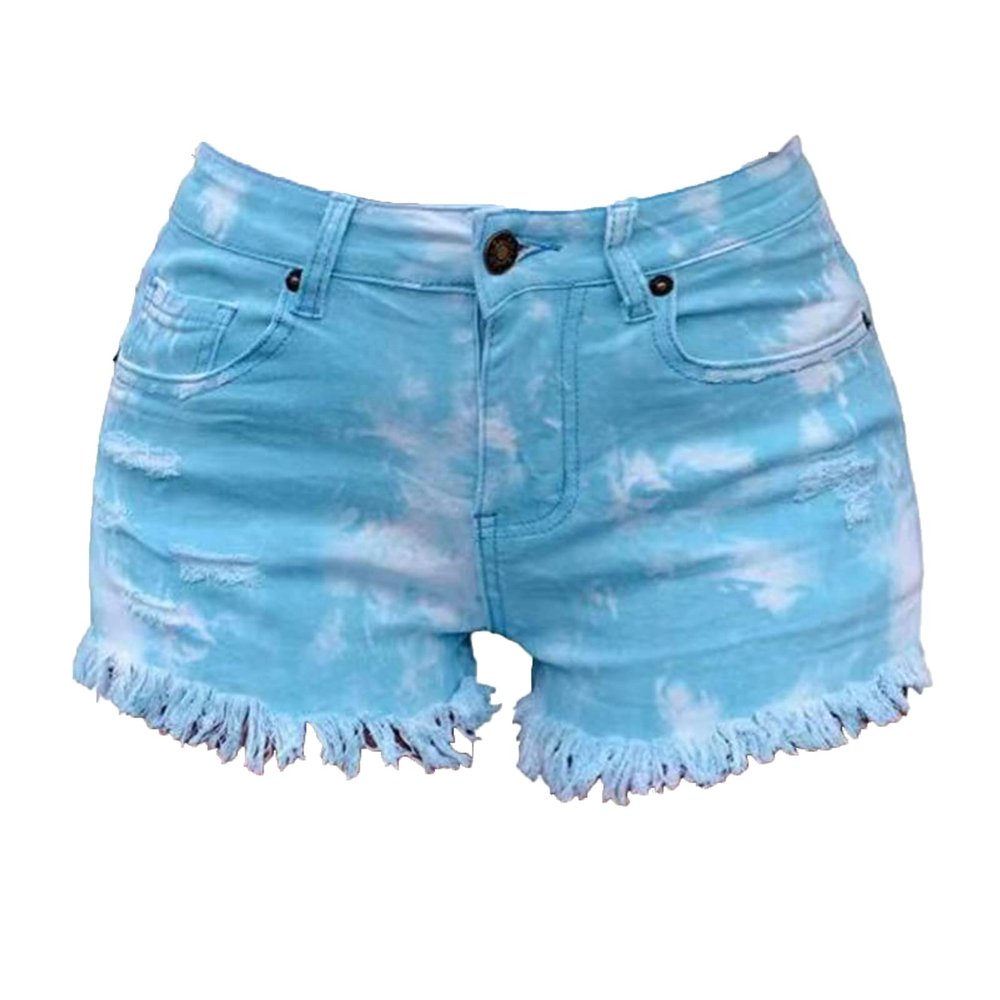 Denim Shorts Hot Shorts for Women Ripped Distressed Jean Shorts Casual Summer Mid Waisted Shorts with Pockets (Small,Cyan)