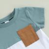 LIOMENGZI Toddler Baby Boy Summer Clothes Short Sleeve Contrast Color Pocket T Shirt Tops Solid Drawstring Shorts Outfit Set view 4