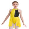 JEATHA Kids Girls Rhinestone Sleeveless Color Block Figure Skating Dress Gymnastic Ballet Dance Skirt Leotard Yellow&Black 16 view 3