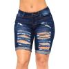 JEKE-DG Women's Knee Length Ripped Jean Shorts Destroyed Denim Bermuda Jean Shorts Stretchy High Waist Hole Denim Shorts (Small,Dark Blue) view 1