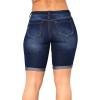 JEKE-DG Women's Knee Length Ripped Jean Shorts Destroyed Denim Bermuda Jean Shorts Stretchy High Waist Hole Denim Shorts (Small,Dark Blue) view 3