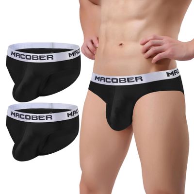 SUMABA Mens Sports Briefs Underwear Ice Silk Cool Stretch Briefs Big Pouch Low Rise Athletic Workout Underpants Black 3P Xl