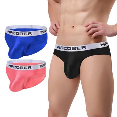 SUMABA Sports Briefs Underwear for Men Silk Bulge Enhance Bikini Briefs Low Rise Underpants Multicolor 3 Pack Medium