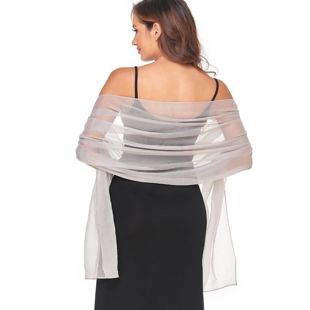 SURVODJA Women Shawls and Wraps for Evening Dress Lightweight Scarf Wedding Guest Shawl Wrap Bridesmaid Scarves(Light Grey,79''18')