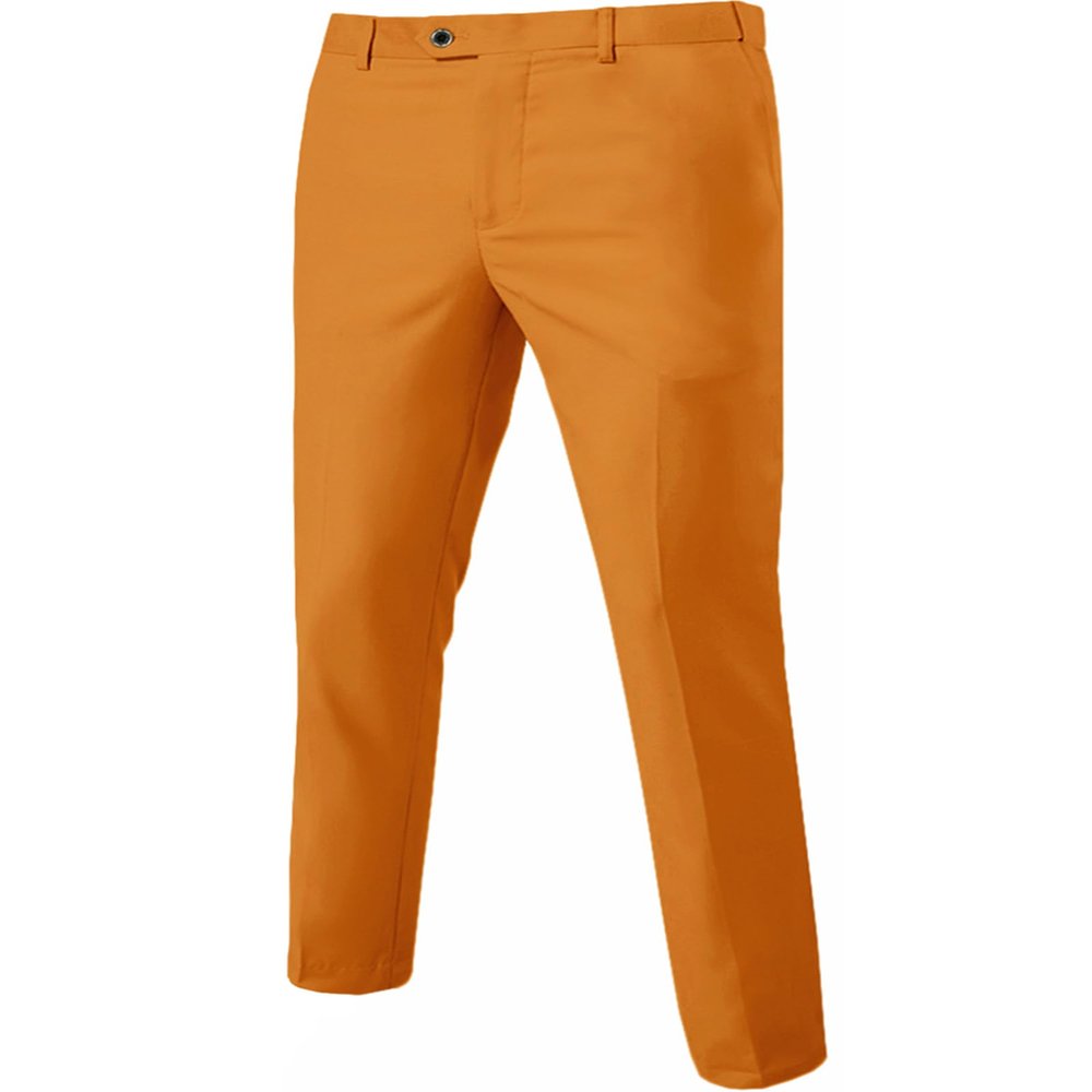YND Men's Business Suit Pants Slim Fit Flex Flat Front Pant, Orange, 3X-Large