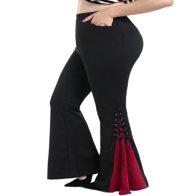 ROSE GAL Womens Plus Size Gothic Lace Up Two Tone Godet Hem Pull On Flare Pants(Black_5/3X)