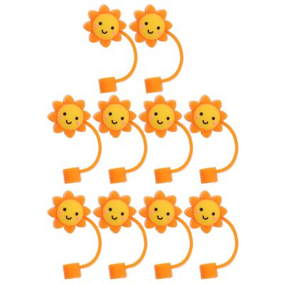 10Pcs Sun Shaped Silicone Straw Tops Reusable Dust Plug Covers for 6-8Mm Drinking Straws Protective Straw Sleeves for Tumblers and Outdoor Use