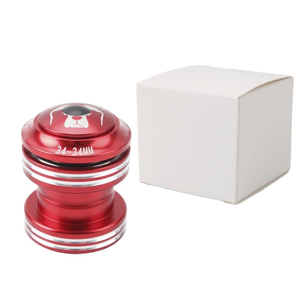 BOXKAT 34mm Headset, Straight Tube Frame Headsets 1-1/8Inches Bike Accessory Black Red Machining Aluminum Alloy (Color : Red, Size : 34mm)