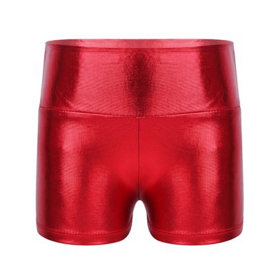 Sxiwei Kids Girls Metallic Dance Shorts High Waist Gymnastic Workout Bottoms for Sportswear Red 12 Years