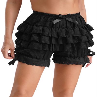 YiZYiF Women's Adult Cotton Japanese Ruffled Pumpkin Shorts Pants Bloomers Safety Under Pants Black Large