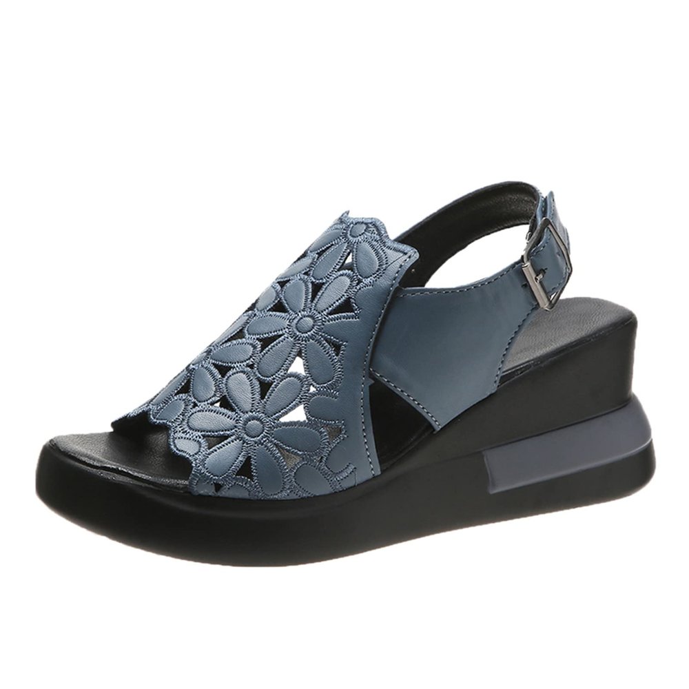 Power Steps for Women Sandals Womens Summer Platform Wedge Heel Sandals Comfortable Leather Sandals Peep (Blue, 7.5)