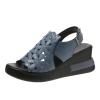 Power Steps for Women Sandals Womens Summer Platform Wedge Heel Sandals Comfortable Leather Sandals Peep (Blue, 7.5) view 1
