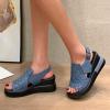 Power Steps for Women Sandals Womens Summer Platform Wedge Heel Sandals Comfortable Leather Sandals Peep (Blue, 7.5) view 4