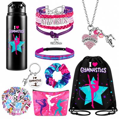 Kigeli 9 Piece Gymnastics Gift Set, Bottle, Drawstring Bag & 50 Stickers