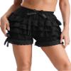 Hularka Women's Lolita Bloomers Shorts Tiered Frilly Culottes Shorts Maid Cosplay Ruffled Panties Black Small view 2