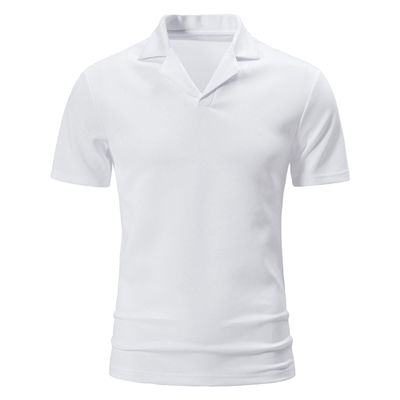 Men's Fashion Athletic Muscle Polo Shirts Solid Color Lapel Golf Tee Performance Collared Athletic Top (White,US Size L Asia XL)