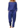 JOFOW Women Cotton Li NEN Suit Fashion Comfortable Short Sleeve and Long Pants Solid Color view 1