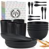 Homienly Wheat Straw Dinnerware Sets, Homienly 20pcs Unbreakable Microwave Dishwasher Safe Tableware Lightweight Bowls, Cups, Plates Set Reusable Dinner Plates Bowls set (Matte Black) view 1