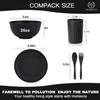 Homienly Wheat Straw Dinnerware Sets, Homienly 20pcs Unbreakable Microwave Dishwasher Safe Tableware Lightweight Bowls, Cups, Plates Set Reusable Dinner Plates Bowls set (Matte Black) view 2