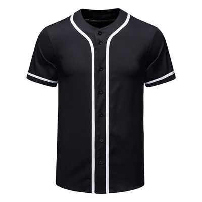 Maiyifu-GJ Men's Baseball Button Down Short Sleeve Hipster Hip Hop T Shirts Plain Casual Sports Uniforms Tee Top (Black,US SIZE XL Asia XXL)