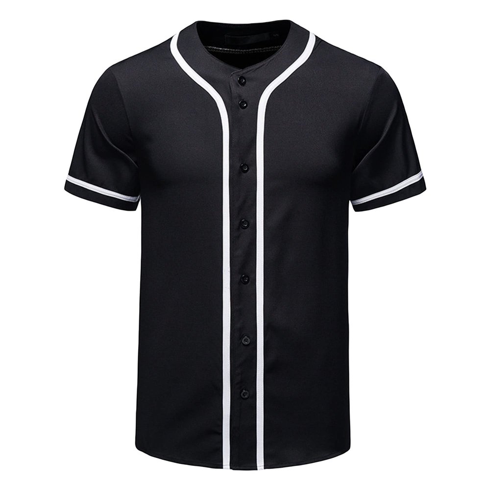 Maiyifu-GJ Men's Baseball Button Down Short Sleeve Hipster Hip Hop T Shirts Plain Casual Sports Uniforms Tee Top (Black,US SIZE XL Asia XXL)