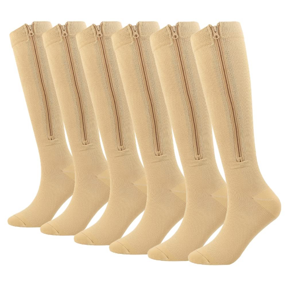 Hotfiary Zipper Compression Socks for Men Women Compression Stockings Open/Full Toe Calf Knee High Zippered Socks 20-30 mmHg