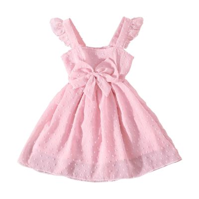 Toddler Patchwork Dresses Toddler Girls Fly Sleeve Butterfly Tulle Suspenders Dress Dance Party (Pink, 9-12 Months)