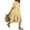 ebossy Women's Summer Spliced Ruffled Bubble Sleeve Plaid A-line Oversized Flowy Mid Long Dress (L,A-Yellow) view 1