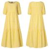 ebossy Women's Summer Spliced Ruffled Bubble Sleeve Plaid A-line Oversized Flowy Mid Long Dress (L,A-Yellow) view 2
