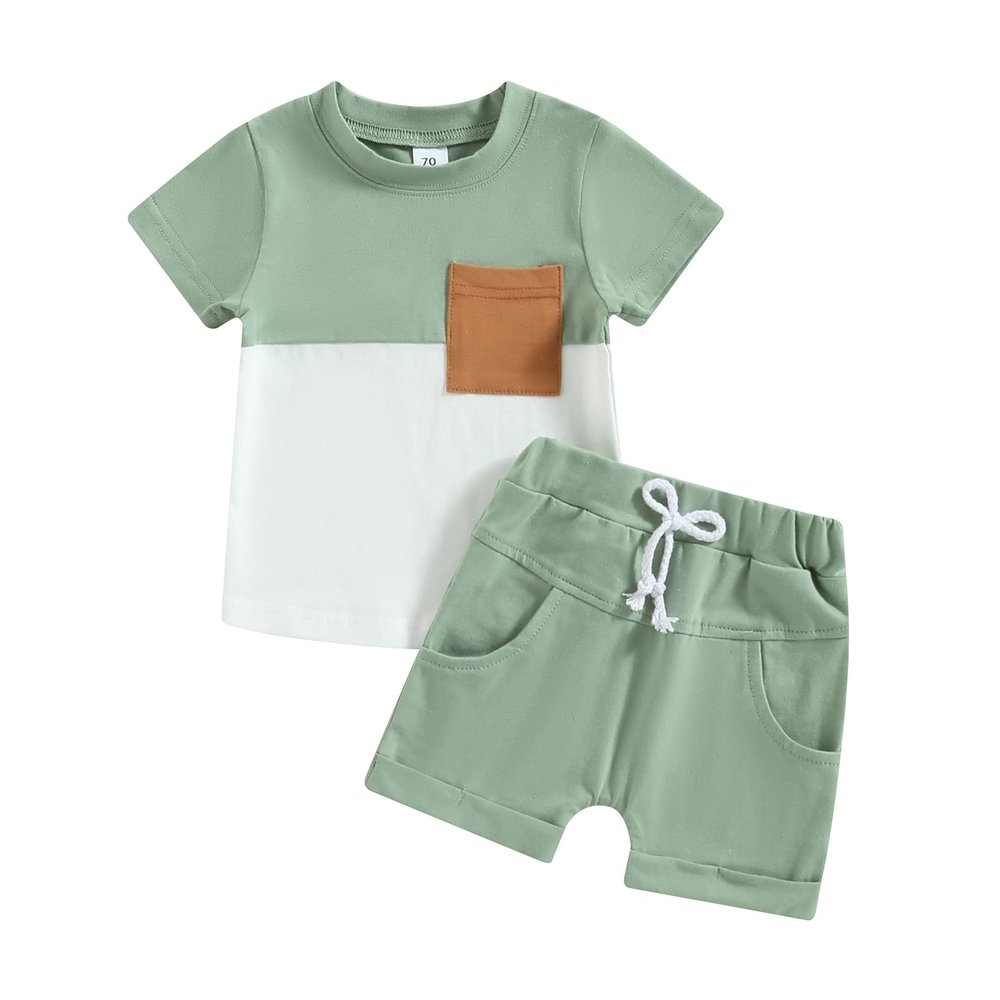 allshope Toddler Baby Boy Summer Outfit Short Sleeve T Shirt Top Casual Shorts Set Infant Newborn Clothes 6 12 18 24 Month 2T (Green, 3-4T)