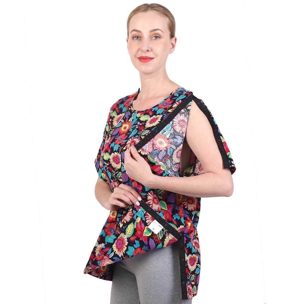 Post Shoulder Surgery Shirt for Women Shoulder Surgery Shirt Rehab Clothes with Drain Management Pockets(AA31-L)