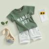Sejardin Toddler Baby Boy Summer Clothes Mamas Little Boy Short Sleeve T Shirt Tops Infant Rolled Drawstring Shorts Set (Mamas Boy Green, 18-24 Months) view 2