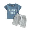 Toddler Baby Boy Summer Clothes Mamas Little Boy Short Sleeve T Shirt Tops Infant Rolled Drawstring Shorts Set (Mamas Boy Blue, 6-12 Months) view 1