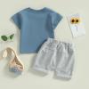 Toddler Baby Boy Summer Clothes Mamas Little Boy Short Sleeve T Shirt Tops Infant Rolled Drawstring Shorts Set (Mamas Boy Blue, 6-12 Months) view 3