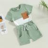 Infant Toddler Baby Boy Outfits Short Sleeve T-Shirt Tops + Shorts Set Solid Summer Clothes with Pockets 2pcs (Green, 3-4 Years) view 2