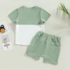 Infant Toddler Baby Boy Outfits Short Sleeve T-Shirt Tops + Shorts Set Solid Summer Clothes with Pockets 2pcs (Green, 3-4 Years) view 3
