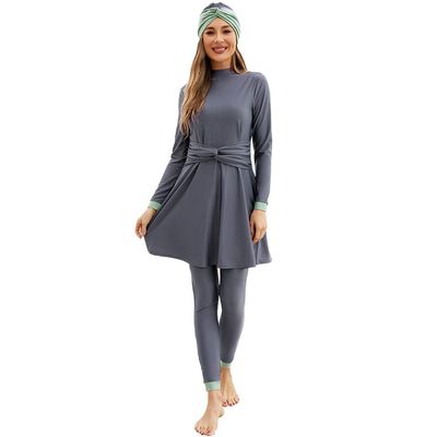 Muslim Swimsuits for Women Hijab Burkini Arabic Dress Long Sleeve Muslim Dress Top Pants Rash Guard 3 Pcs Islamic Hijab Bathing Suit Modest Swimsuits for Women Top and Bottoms Swimwear Grey L