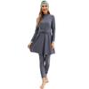 Muslim Swimsuits for Women Hijab Burkini Arabic Dress Long Sleeve Muslim Dress Top Pants Rash Guard 3 Pcs Islamic Hijab Bathing Suit Modest Swimsuits for Women Top and Bottoms Swimwear Grey L view 1