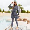 Muslim Swimsuits for Women Hijab Burkini Arabic Dress Long Sleeve Muslim Dress Top Pants Rash Guard 3 Pcs Islamic Hijab Bathing Suit Modest Swimsuits for Women Top and Bottoms Swimwear Grey L view 2