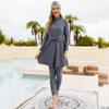 Muslim Swimsuits for Women Hijab Burkini Arabic Dress Long Sleeve Muslim Dress Top Pants Rash Guard 3 Pcs Islamic Hijab Bathing Suit Modest Swimsuits for Women Top and Bottoms Swimwear Grey L view 3