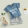 Sejardin Toddler Baby Boy Summer Clothes Mamas Little Boy Short Sleeve T Shirt Tops Infant Rolled Drawstring Shorts Set (Mamas Boy Blue, 18-24 Months) view 2