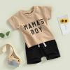 Sejardin Toddler Baby Boy Summer Clothes Mamas Little Boy Short Sleeve T Shirt Tops Infant Rolled Drawstring Shorts Set (Mamas Boy Apricot, 12-18 Months) view 2